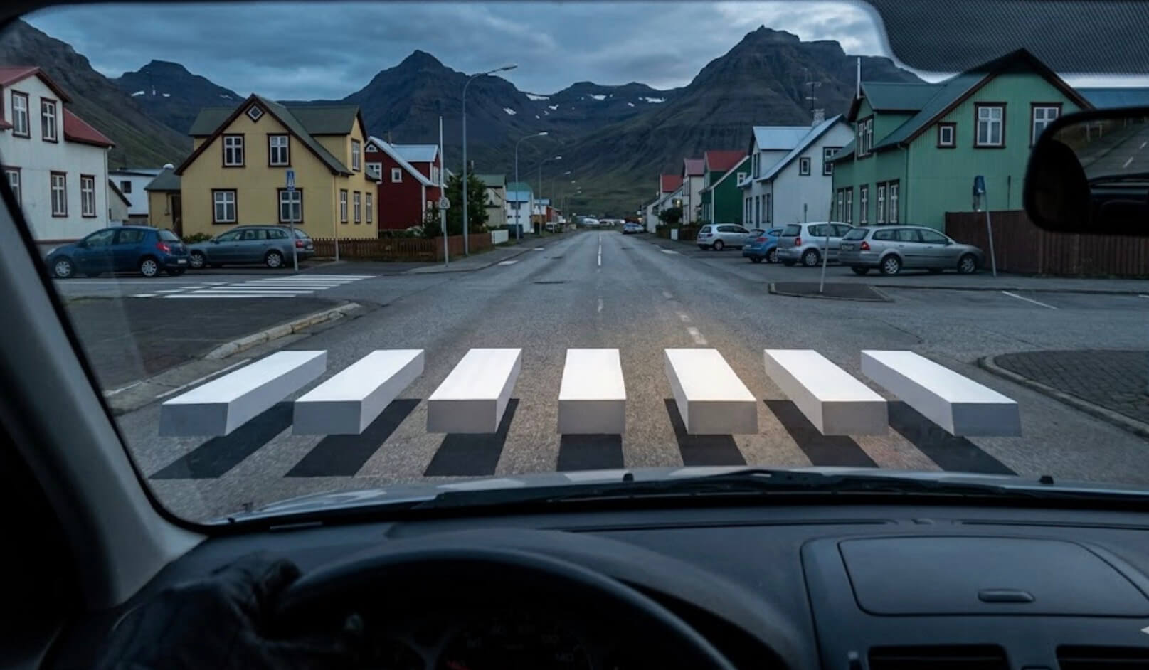 Paso de cebra en 3D con ilusión óptica, Islandia