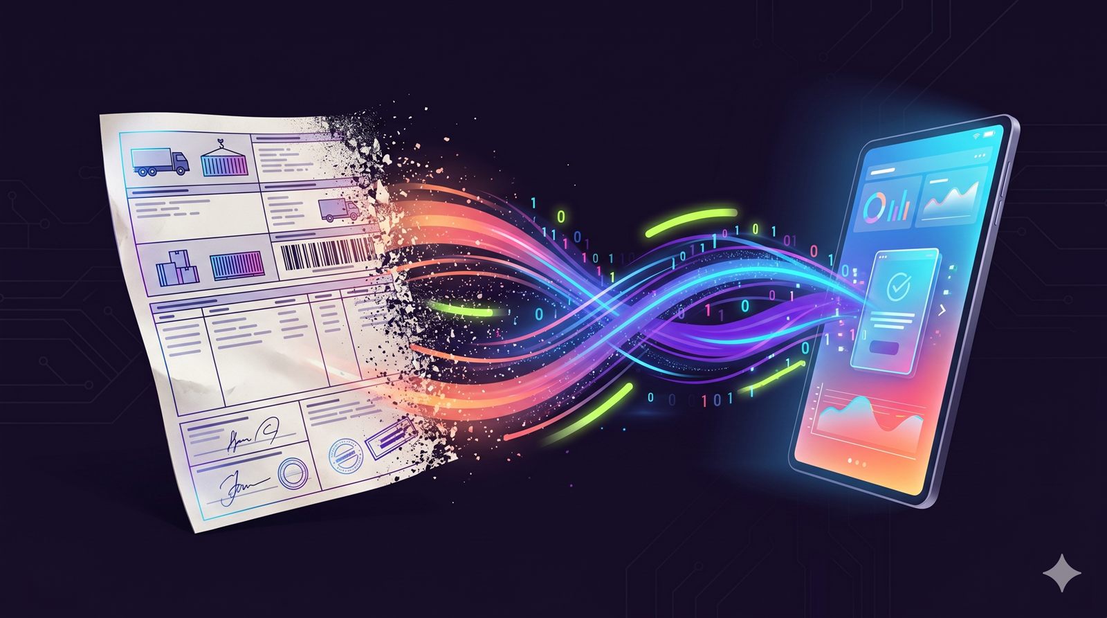 El documento de transporte en papel transformándose en datos digitales hacia una tablet (DeCA)