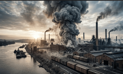 La fábrica de fertilizante de Oppau, Alemania, en 1921, con una columna de humo