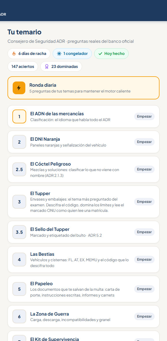 La app del temario de Consejero de Seguridad ADR